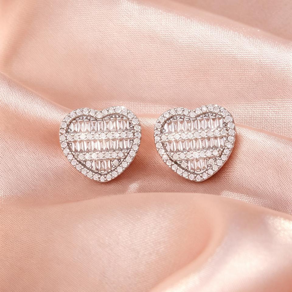 ZAKOL Sparkling Iced Out Heart Cubic Zirconia Earrings Necklace For Women Romantic Wedding Anniversary Daily Party Jewelry Gift