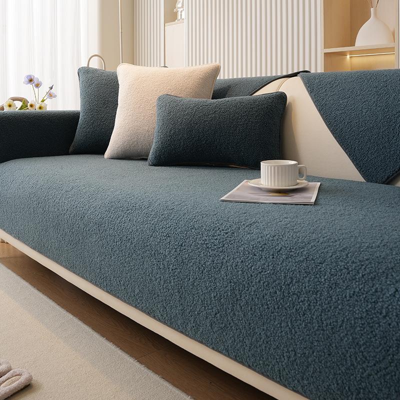 Зимняя подушка для дивана, плюшевые новые нескользящие подушки для сиденья, простые современные однотонные чехлы для диванов, ткань