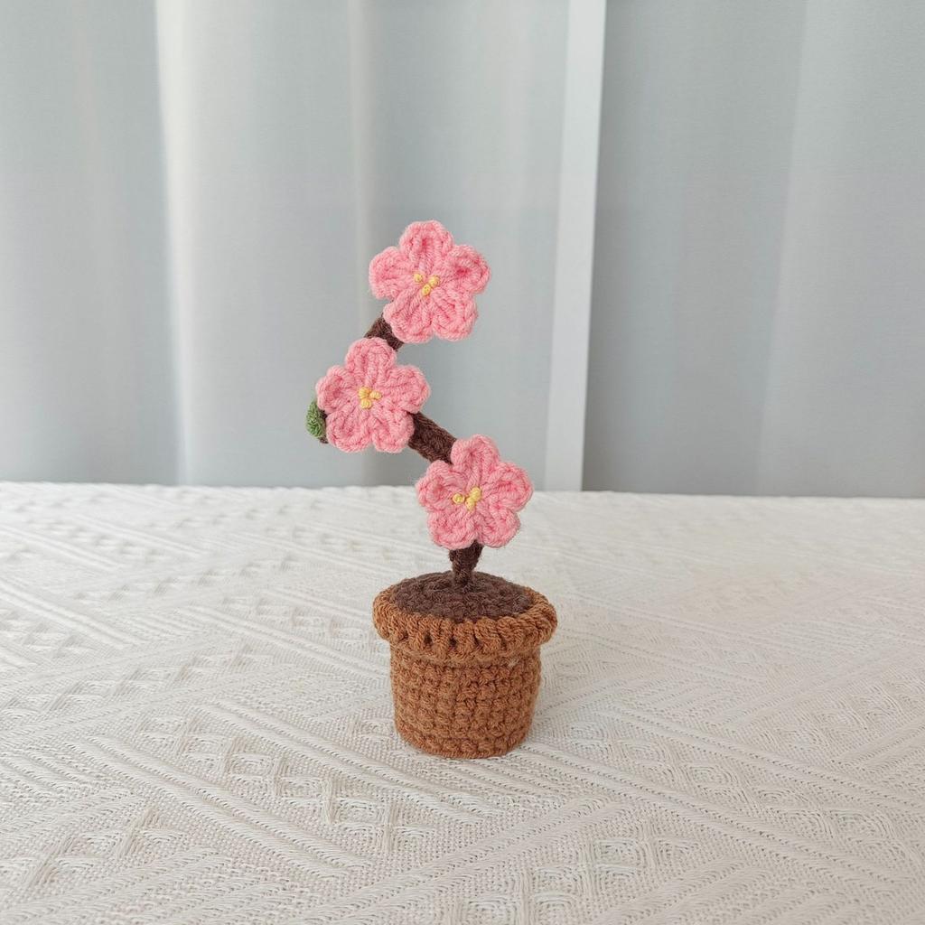 Вязаный крючком искусственный цветок в горшке, милый креативный декоративный подарок для дома