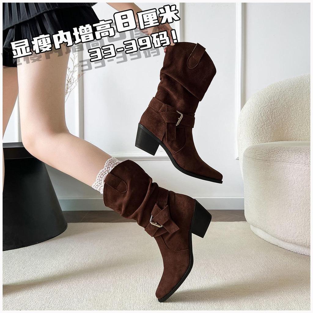 Women's Hidden Heel Western Chunky Ankle Boots - Autumn/Winter 2025 British Style Slimming Martin Boots