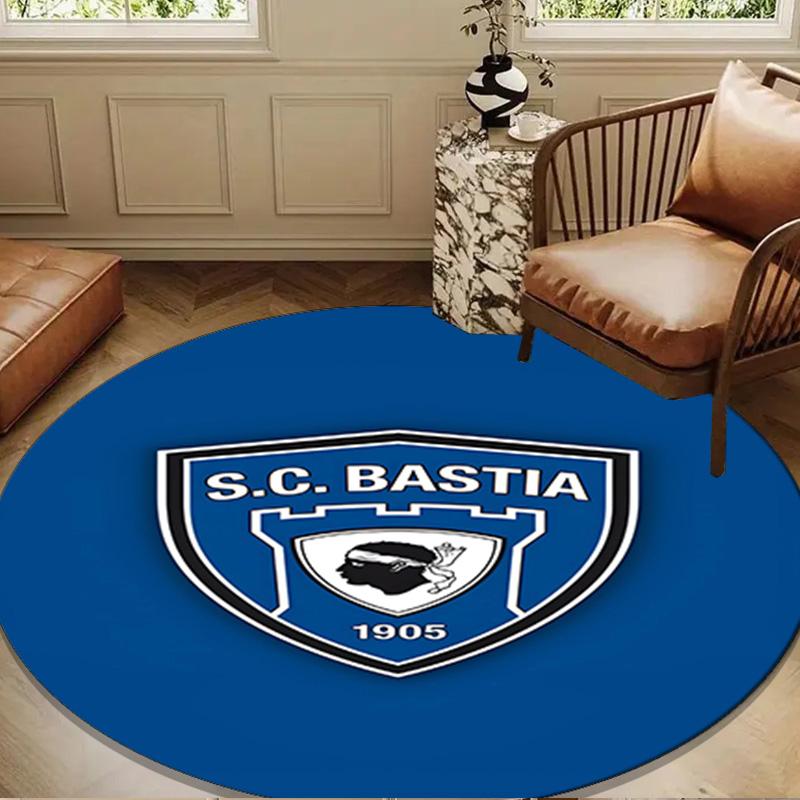 Sc Bastia Football Crest Round mat Home Decor, Chair rug For livingroom,Bedroom, doormat home decor Birthday Gift Christmas Gifts