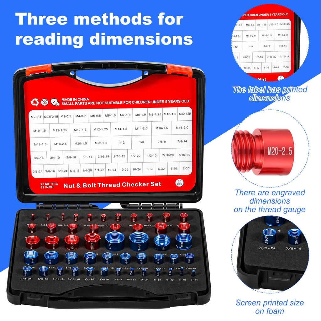 50 шт. Калибр для проверки резьбы гаек и болтов, Калибр для определения размера резьбы для обнаружения фиксированных болтов или резьбовых отверстий, Метрический Имперский Калибр для болтов и гаек