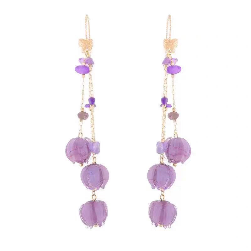 Серьги-кисточки 'Фиолетовый Ландыш' от Bai Lu - Стиль для отпуска, Длинные, Высококачественные женские серьги