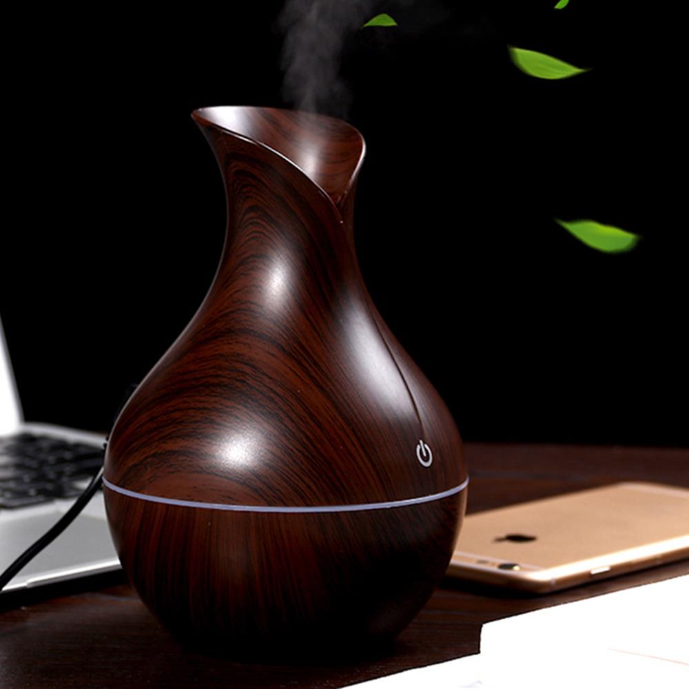 130ml Essential Oil Diffuser Humidifier Aromatherapy Wood Grain Vase Aroma LED