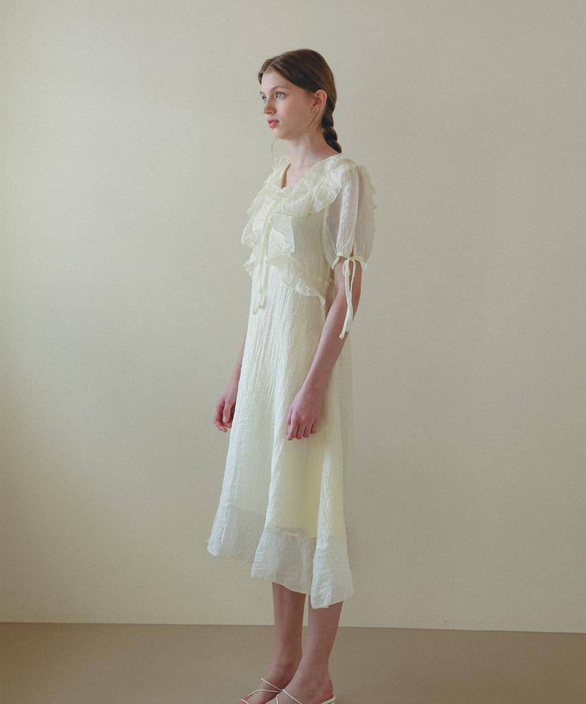 Hypernet Frill Dress_Cream