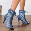 2024 European and American Lace-up Fish Mouth Cool Boots Autumn Comfortable Hollow Stiletto Heels Dancing Sandals Large Size Heels