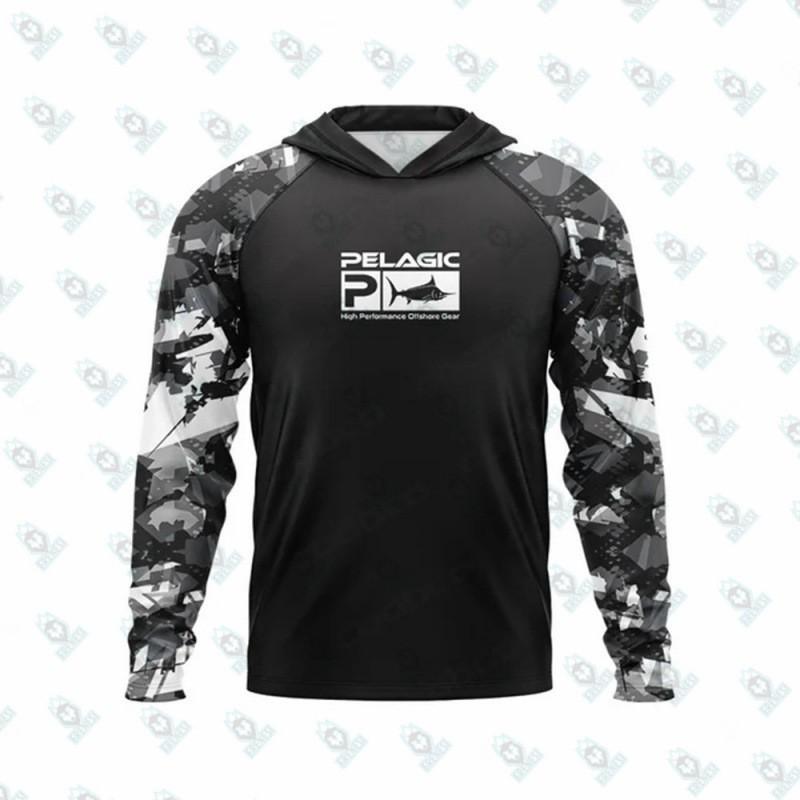 Mens Lightweight UV Protection Hooded Fishing Shirt Long Sleeve Quick Dry Performance Top Outdoor Water Sports