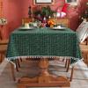 Festive Christmas Tablecloth With Gold Thread Red Plaid Tassels Decor Cotton Blend Rectangular Dining Table