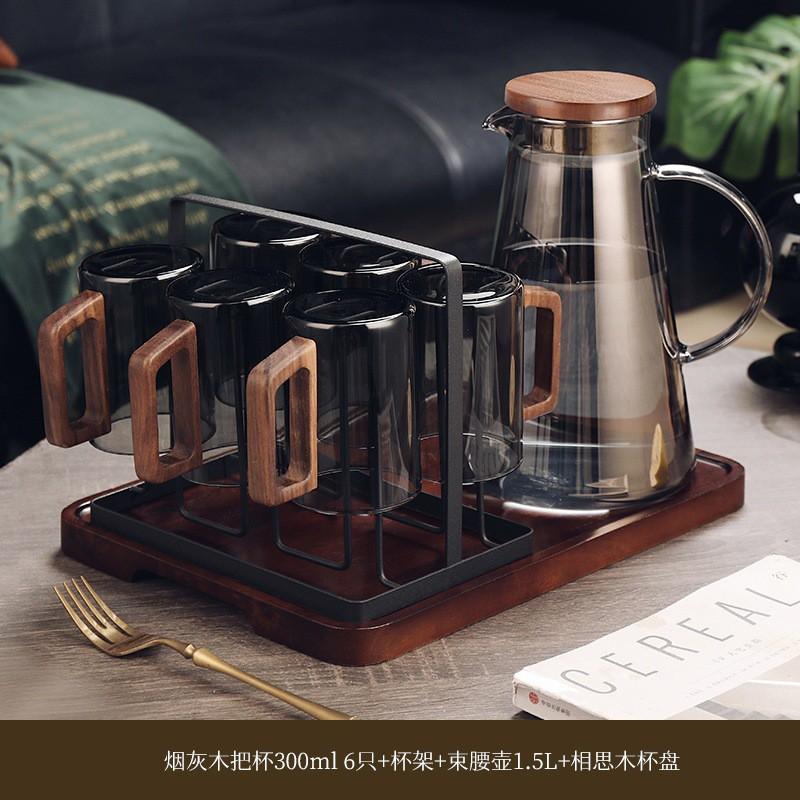 Heat-Resistant Glass Tea Cup Set With Wooden Handle Home Living Room Serving Guest Drinking