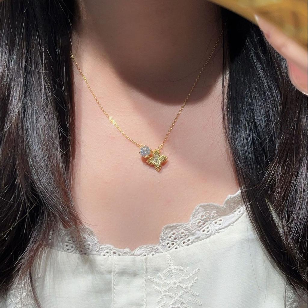 Premium Sense Full Diamond Presbyopia Tetragonal Star Pendant Collarbone Chain Light Luxury Design Sense Simple Zircon Necklace