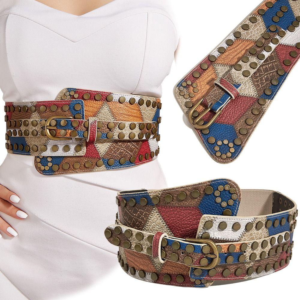 Vintage Rivet Waist Cinch Belt Grommet PU Leather Waistband Fashion Waist Belt  Women Ladies