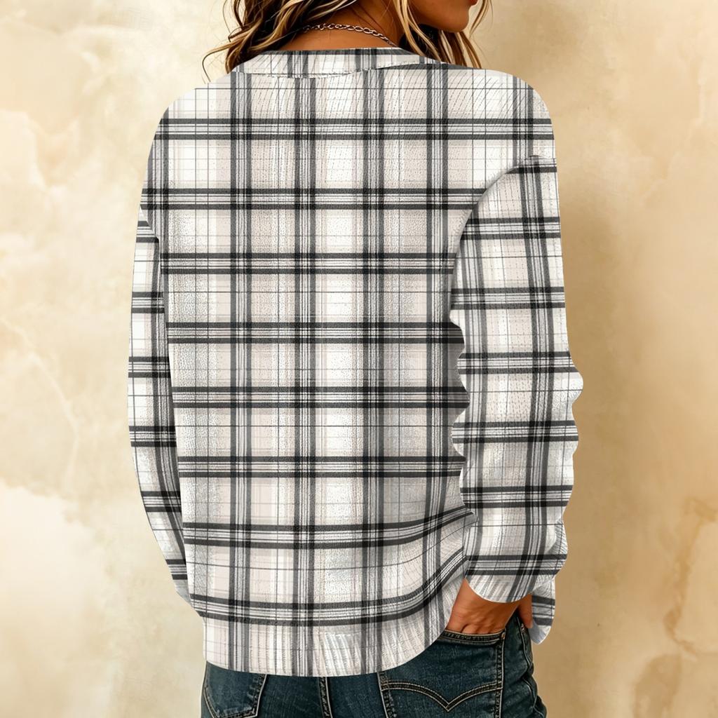 Women's Casual Plaid Print Long Sleeve Button Front Knit Cardigan Sweater for Fall and Winter