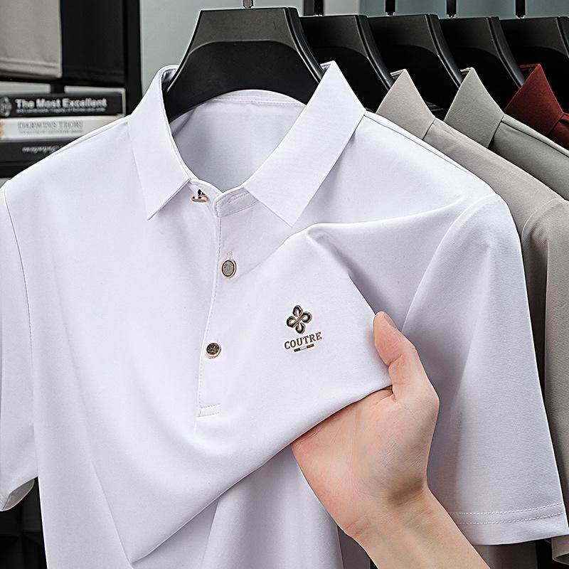Рубашка поло в деловом стиле с коротким рукавом и лацканами, дышащая, не требующая глажки, средняя по размеру футболка