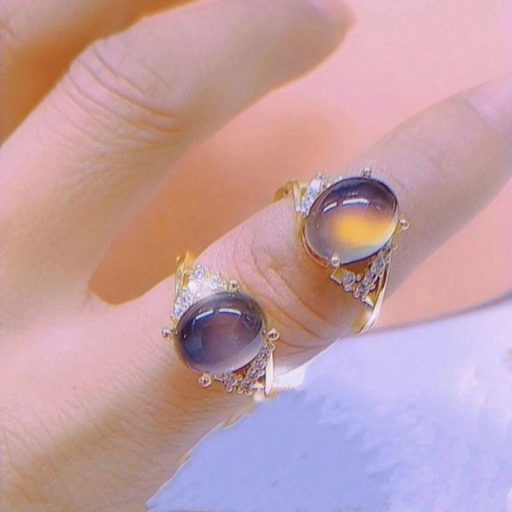 Moon Stone Retro Adjustable Mood Rings Oval Color Changing Mood Ring Changing Color Ring Couples