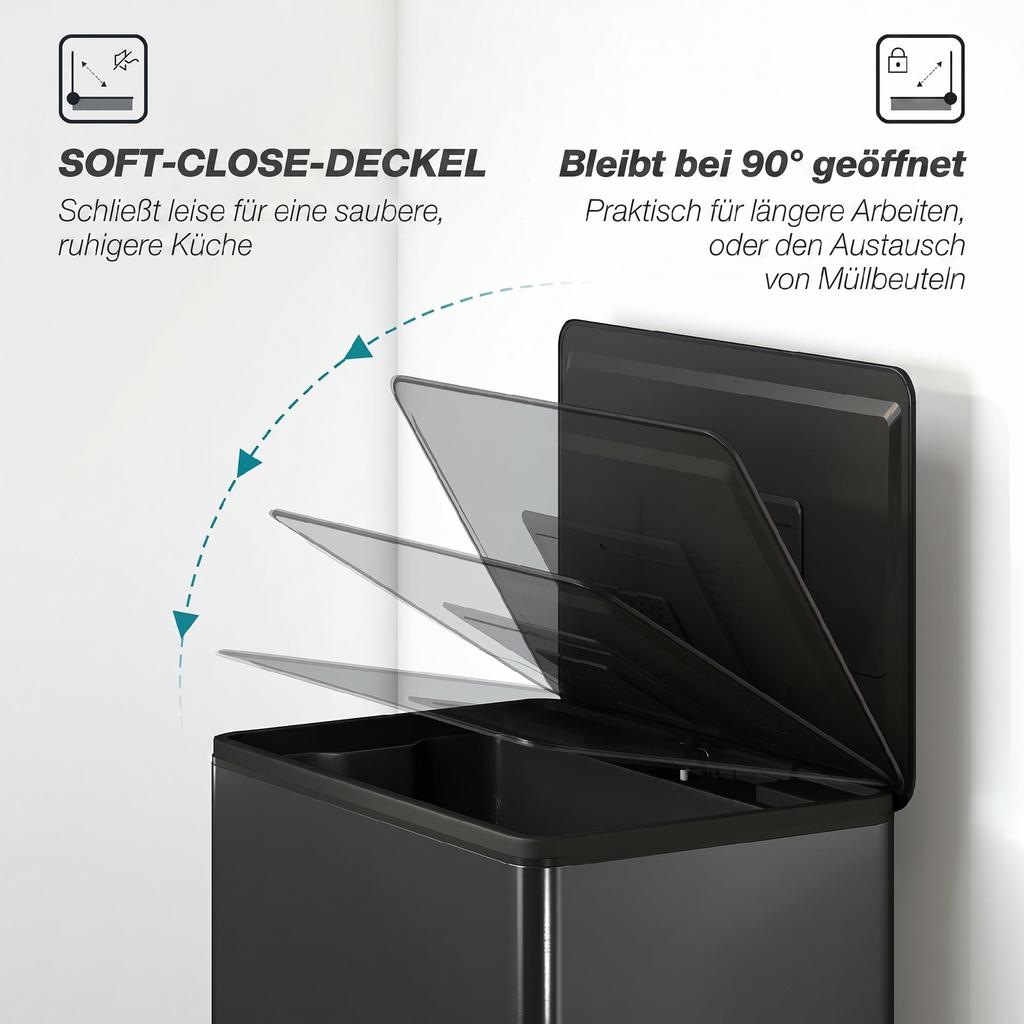 45L Kitchen Bin, Pedal Bin with Soft-Close and Stay-Open Lid, Removable Inner Bucket, Odor Control for Kitchen, Office