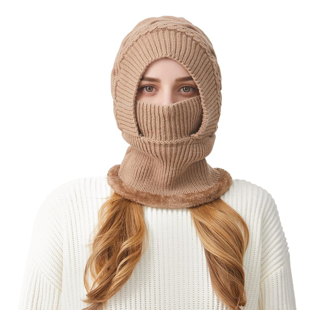 Slouchy Knitted Beanie Hat 3 in-1 Balaclavas Hat Face Mask Neck Scarf Skiing Hat Set for Women