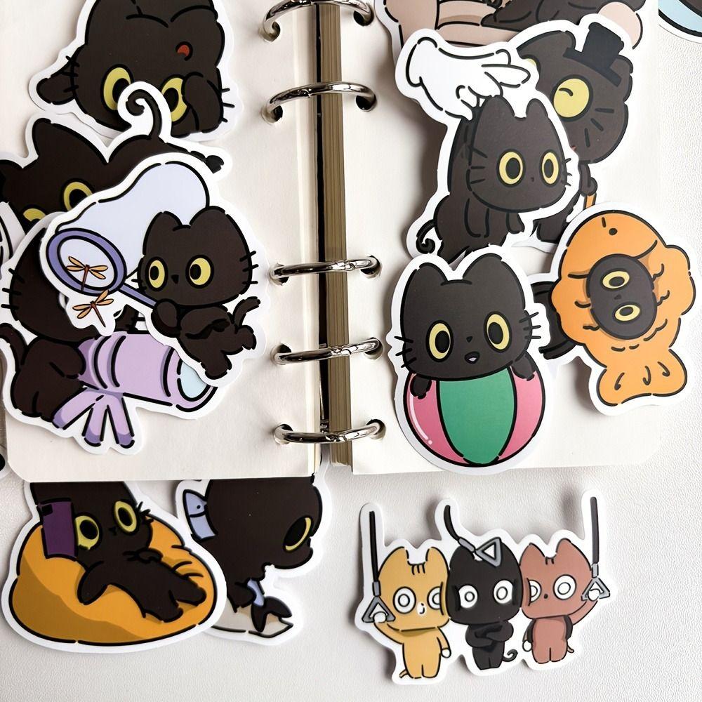 50Pcs Waterproof Cute Kitten Sticker Cartoon Funny Meme Sticker Kawaii Black Cat Sticker Skateboard
