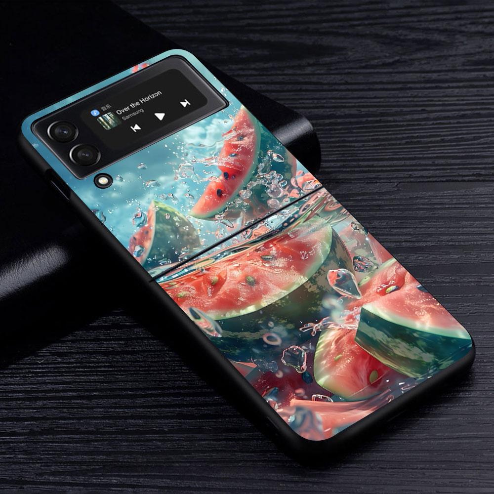 Оранжевый Фруктовый Арбузный Чехол для Samsung Galaxy Z Flip4 Flip3 5G Жесткий ПК Чехол для Телефона Z Flip 4 3 Черный Zflip4 Zflip3 Чехол