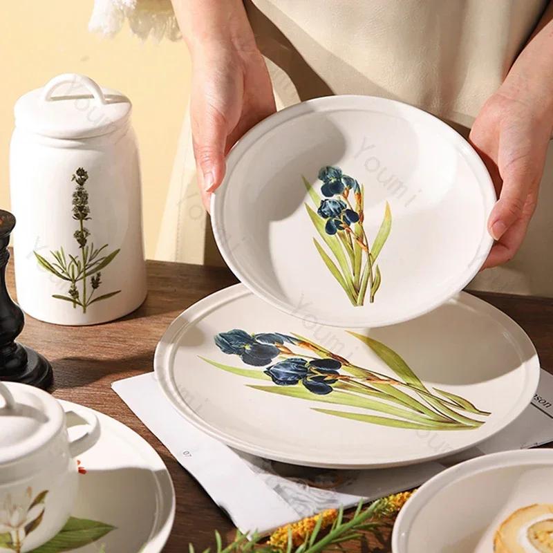 Креативные цветы Керамическая тарелка Модная изысканная емкость для хранения Вкусные блюда Обеденные тарелки Уникальная бытовая посуда