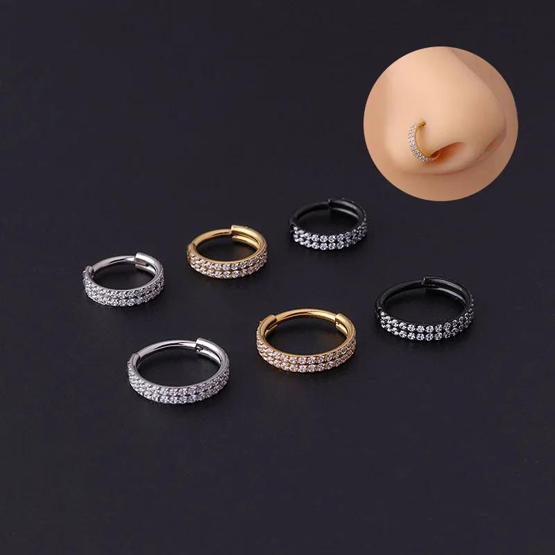 G23 Titanium Side Prong Set Half Circle Cubic Hinged segment Zircon Nose Cilcker Conch Piercing 6/8/10/11/12mm Hoops