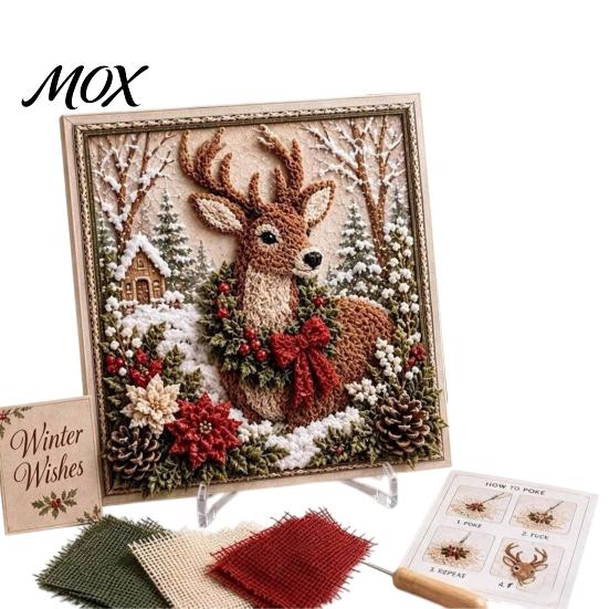 Christmas Poke Art Kit 3D Fabric Kit, DIY Punch Needle Embroidery Set, Handmade Holiday No-Sew Crafts Projects for Adults and Beginner