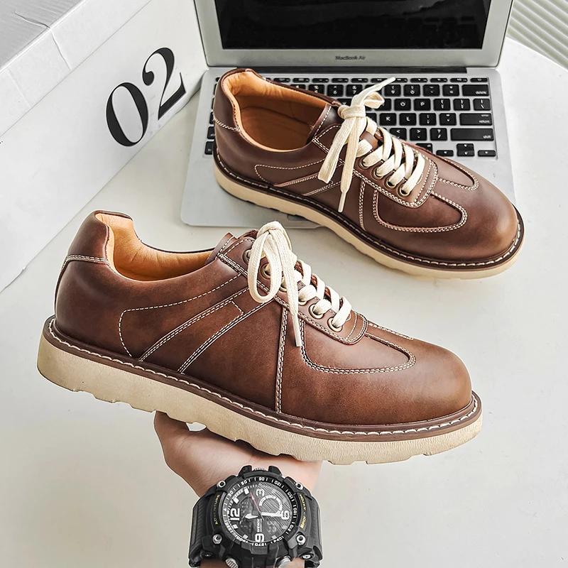Men Genuine Leather Shoes British Style Casual Shoes Breathable Lightweight Thick Bottom Outdoor Driving Shoes Men Business Shoe