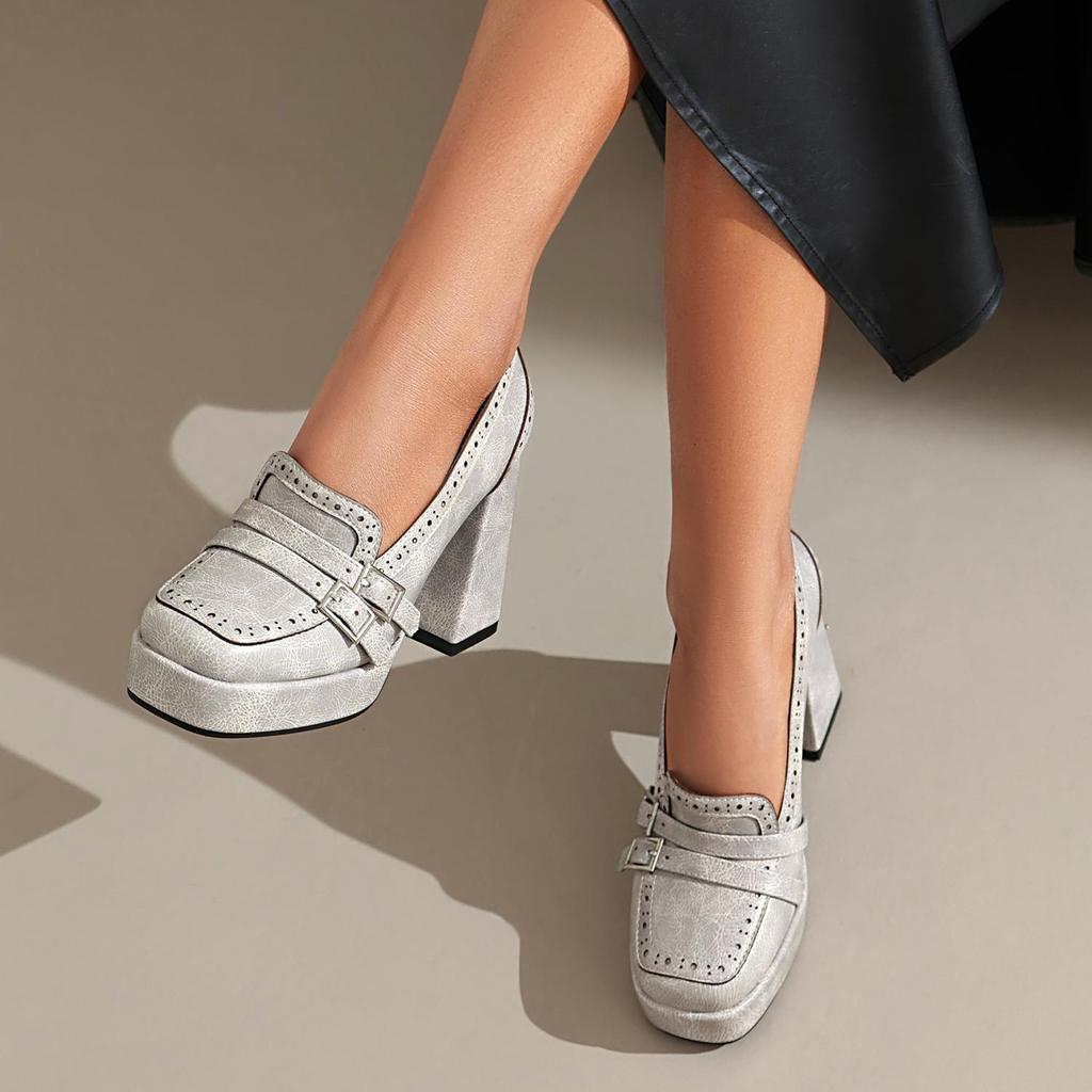 Q/Women's High Heel Single Shoes Spring/Summer New Waterproof Platform Thick Heel Large Low Top Shoes