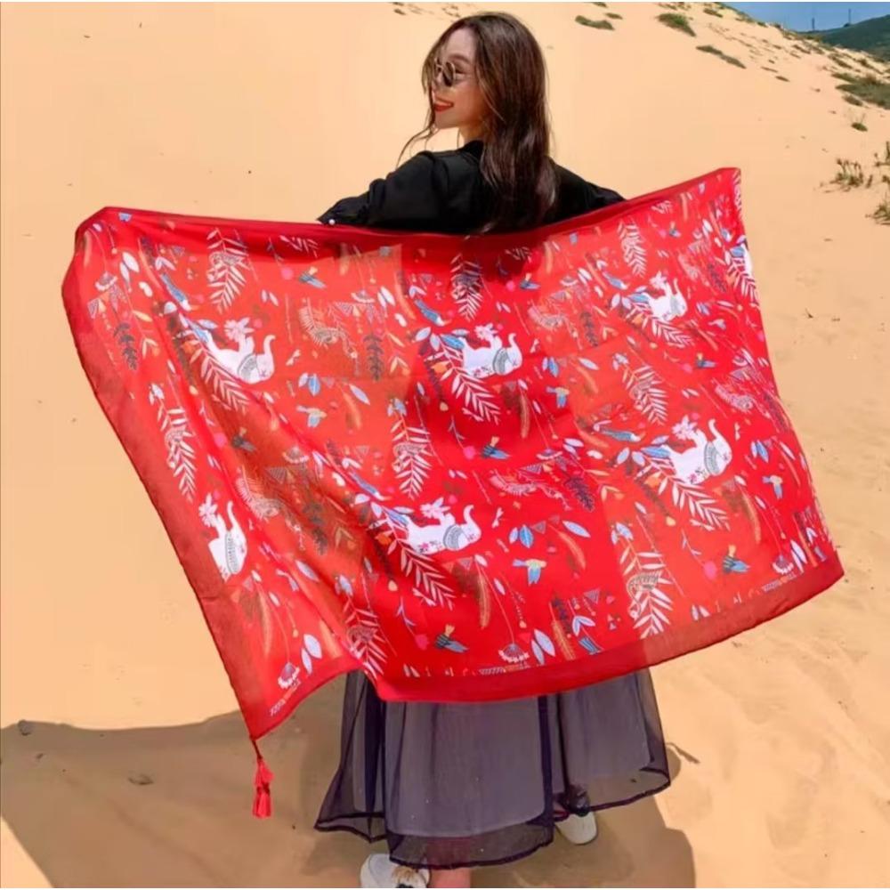 Соленое озеро Чака Туризм на Северо-Западе Этнический стиль Шарф Шелковый шарф Женский Летний Приморский Пляжный Платок Солнцезащитный Тонкий