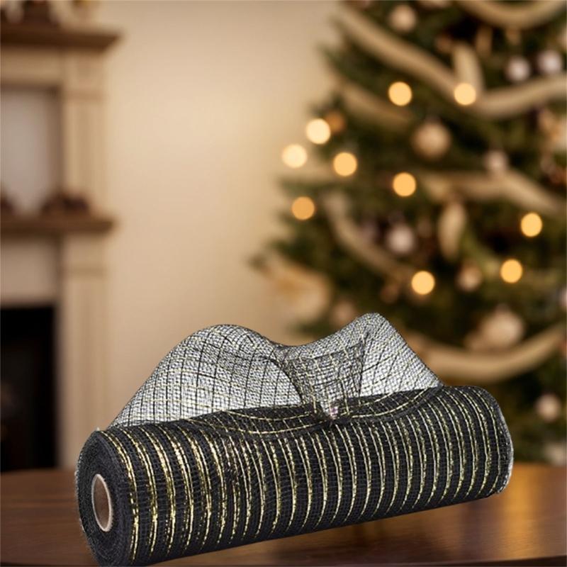 Металлическая сетчатая лента с фольгой Deco Net Ribbon 10 дюймов x 10 ярдов Для праздничного украшения Рождественский венок Художественный поделочный проект