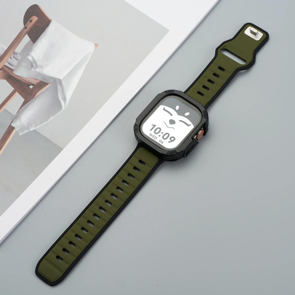 Ремешок+Чехол для Apple Watch 49мм 44 45 46ММ TPU+PC Защитный Бампер Силиконовый Ремешок для Iwatch Серии 10 9 8 7 6 5 4 Se Ultra 1 2