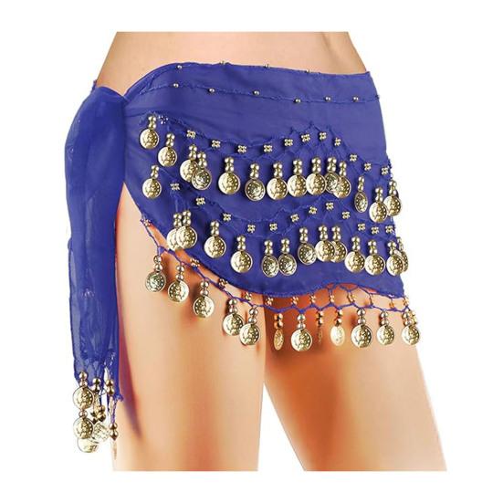 Шарф на бедра для танца живота Женский пояс на талию Юбка для танца живота с 98 золотыми монетами Завязывание узлом Обмотка бедер для танцевальных тренировок, выступлений, пляжной одежды