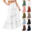 Women's Solid Color Elastic Waist Loose Hem Long Skirt
