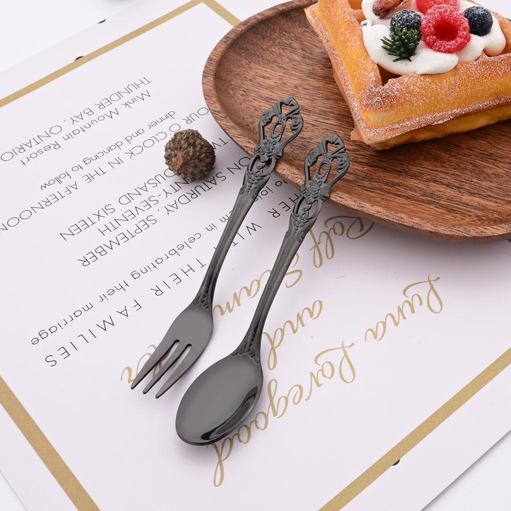 16 шт., чайная ложка из нержавеющей стали и набор вилок для фруктов, послеобеденный чай, маленькая десертная ложка, вилка, кухонная посуда, посуда в западном стиле