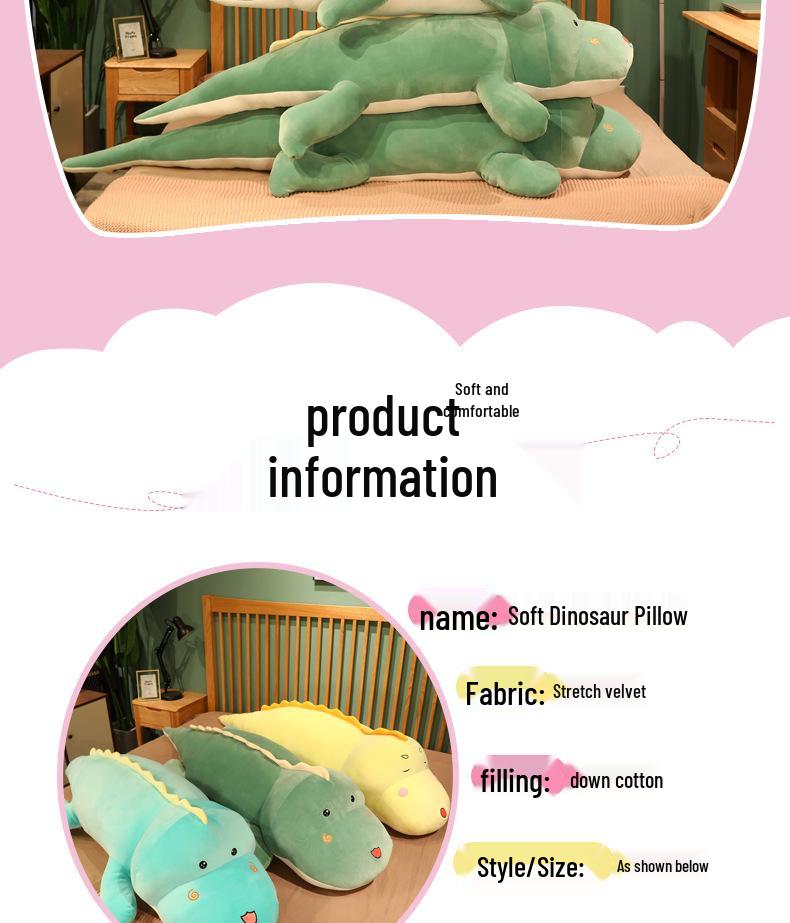 Soft Crocodile & Dinosaur Plush Body Pillow for Girls - Back Cushion & Leg-Clamping Sleeping Doll