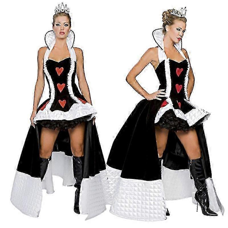 Women's Queen of Hearts Deluxe Costume Adults Halloween Costume Casino Poker Lady Performance Outfit Witch Vampire Queen Dress