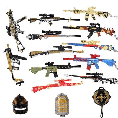 Брелок PlayerUnknown's Battlegrounds AKM 98K из металла с моделью оружия - 12 см, кулон в виде курицы, подарок