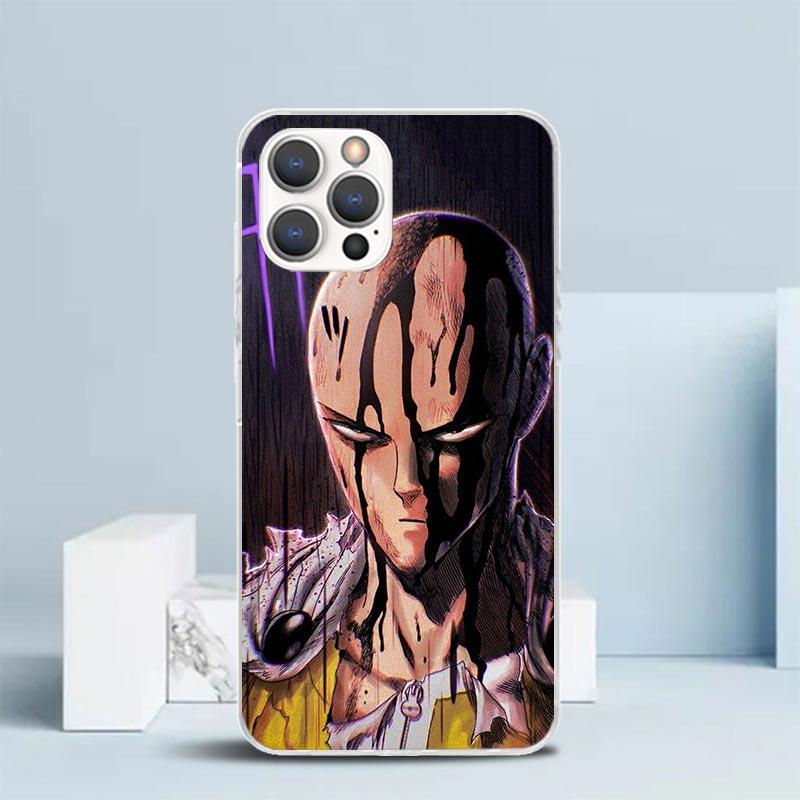 Мягкий чехол One P-Punch-Man Saitama King для iPhone 16 17 Air 15 14 Pro Max 16E Чехол для телефона 13 Mini 12 11 7 SE 8 С рисунком Подходящий