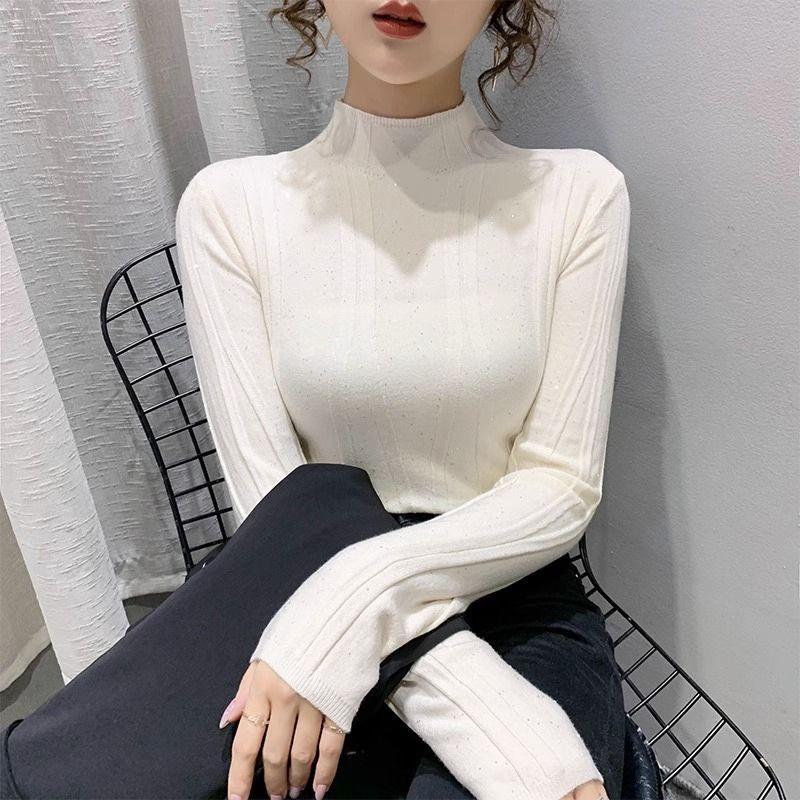 Женская зимняя водолазка в корейском стиле с высоким воротом и ромбовидной инкрустацией, трикотажный топ