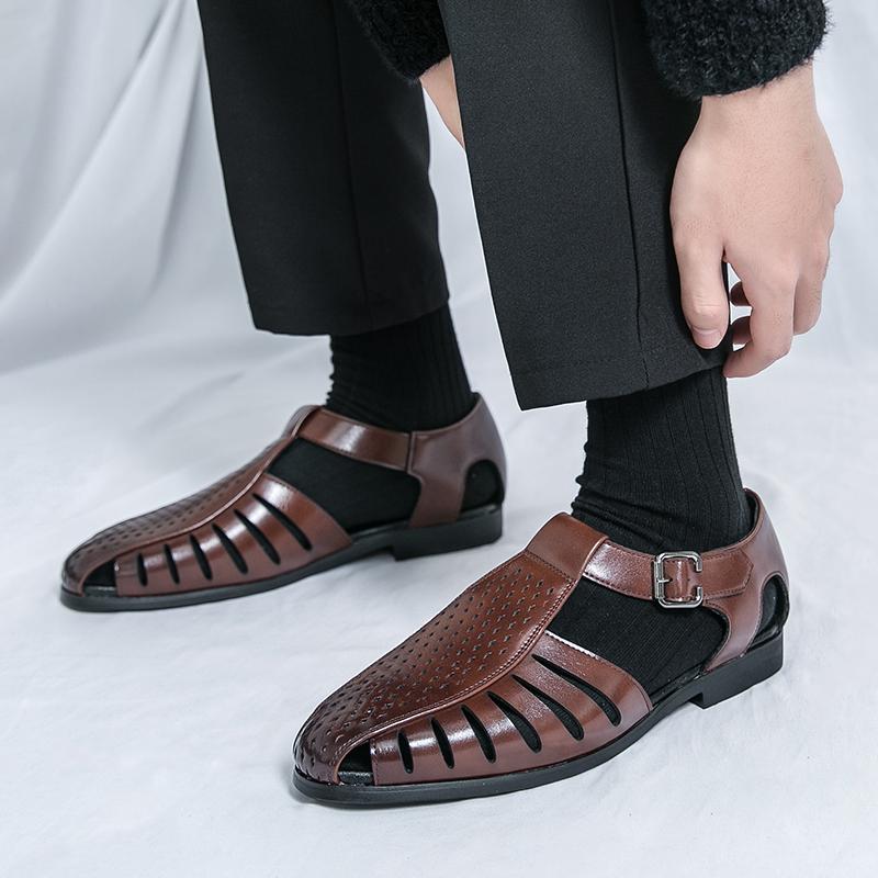 Brand's New Men's Summer Oversized Breathable Sandals Retro Pointed Men's Trend Hollowed Out Comfortable Leather Shoes