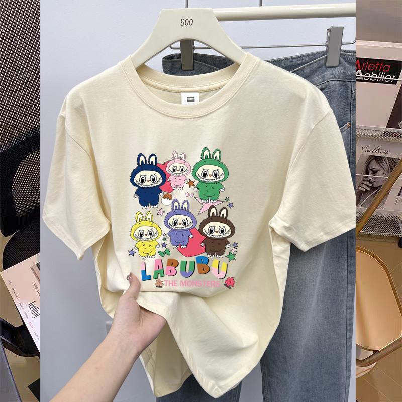 Local Brand Cotton Loose Short Sleeve T-shirts Women Printed Graphic Big Oversize Neck Round Tees