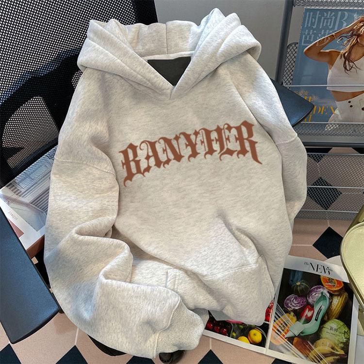 Мужское худи из плотного флиса 500 г с принтом букв - Повседневная одежда на осень/зиму.