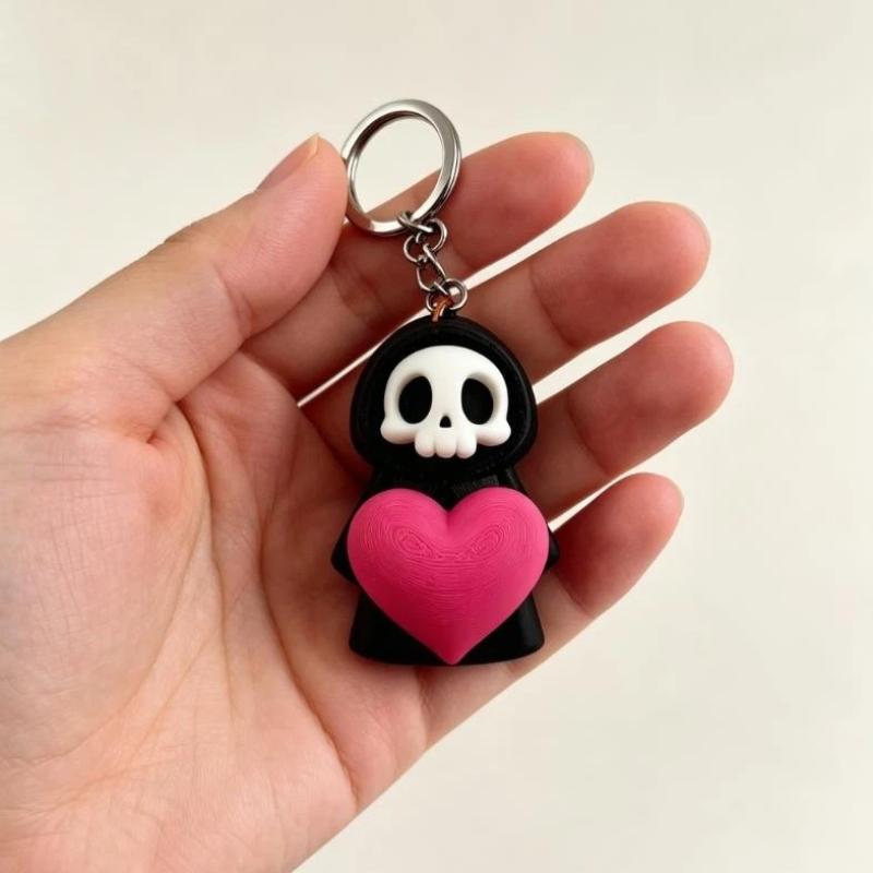 Cute Grim Reaper Keychain with Heart Gothic Skeleton Key Ring Scratch-Proof Pendant for Notebook Bag Decor Student Gift