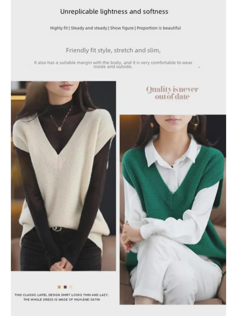 Женский мягкий вощеный трикотажный жилет - весна 2023 года, свитер с V-образным вырезом, жилет для весны и осени