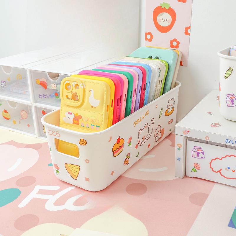 Минималистичный настольный ящик для хранения вещей для общежитий: Держатель для мобильного телефона и корзина-органайзер для косметики