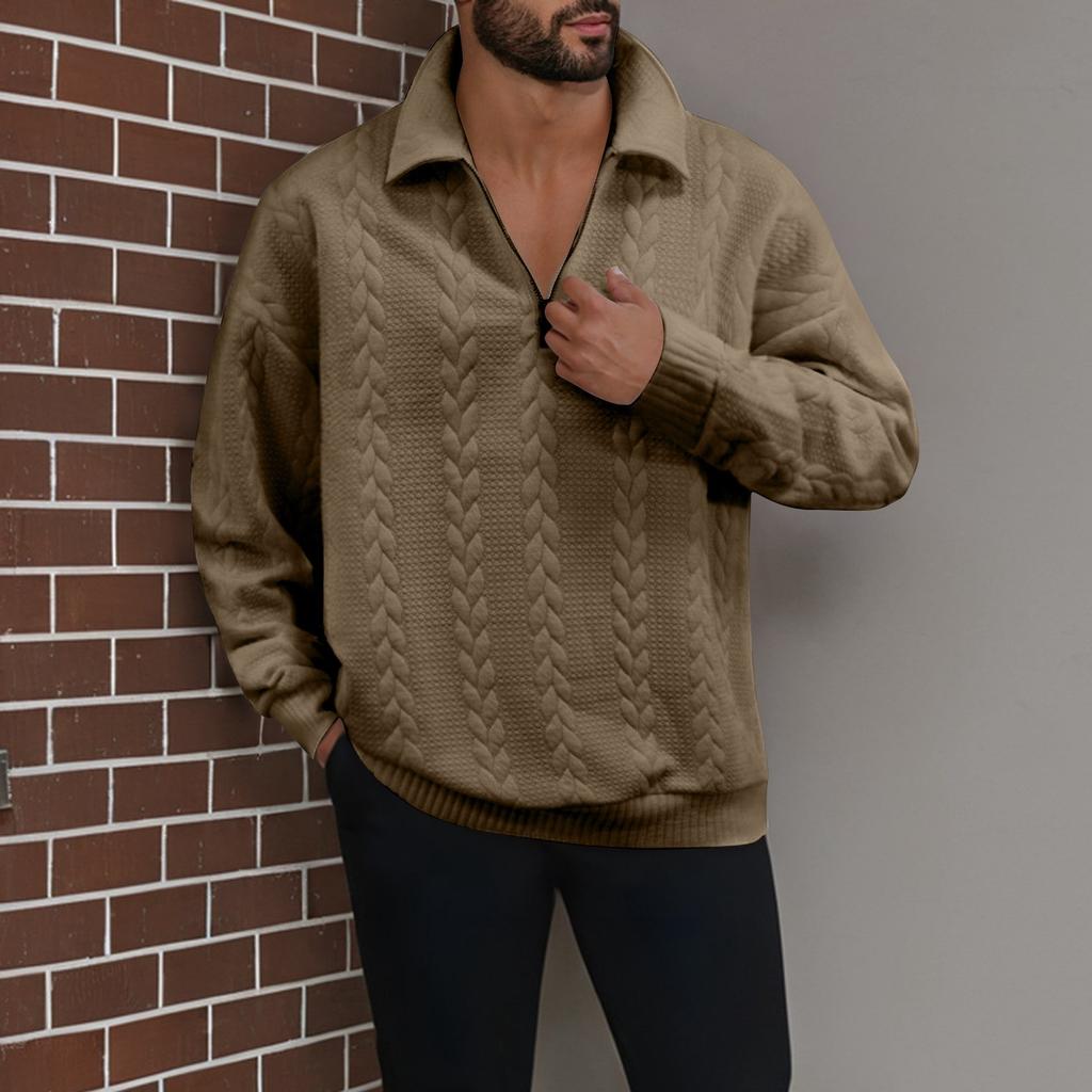 Мужская зимняя однотонная повседневная толстовка с длинным рукавом и круглым вырезом на молнии