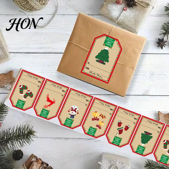 Gift Box Decoration Accessories 250PCS/Roll Christmas Tags, Self Adhesive Labels with Writing Surface, Writable Seasonal Packaging Stickers