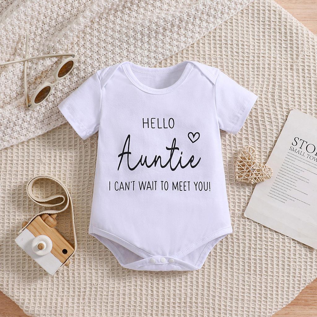 Малыш в возрасте от 3 до 18 месяцев «Привет, тетя, я не могу дождаться встречи с тобой!” Боди с принтом из хлопка с короткими рукавами