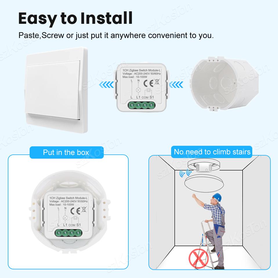 Tuya Zigbee Умный Мини-модуль переключателя Реле Без нейтрального провода 1 2 3 4 Клавиши Двухстороннее управление Работает с Alexa Google Home