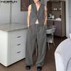 Men Sleeveless Cropped Waistcoat and Long Suits Pants Outfits Sets