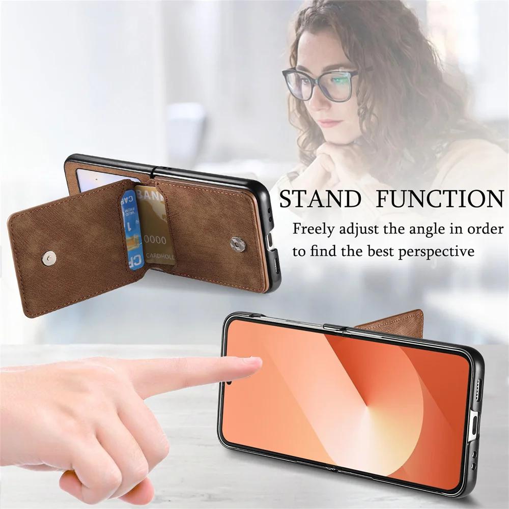 Ретро Кожаный Кошелек Чехол для Телефона с Кольцом-Подставкой для Samsung Galaxy Z Flip 7 Fe 6 5 4 3 Flip6 Flip5 Flip4 5G Чехол Держатель для Карт